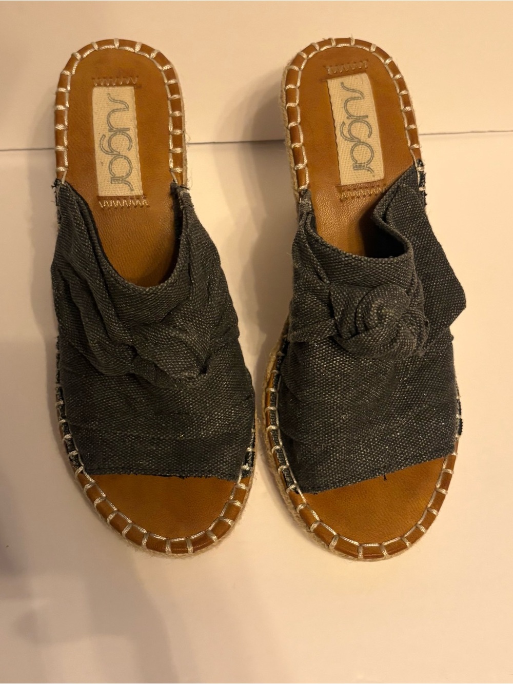 Sugar Charcoal Gray Knotted Slip-On Espadrille Mules